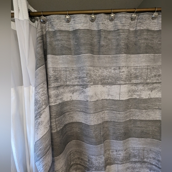 Bouclair gray scale cloth shower curtain 12 grommets & liba USA liner new! - Picture 5 of 16